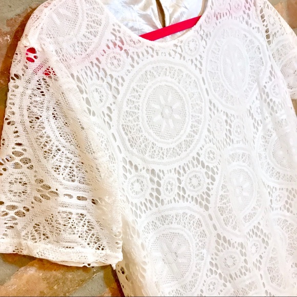 A-Line Embroidered Floral Lace White Dress - Sz XL - Picture 4 of 8